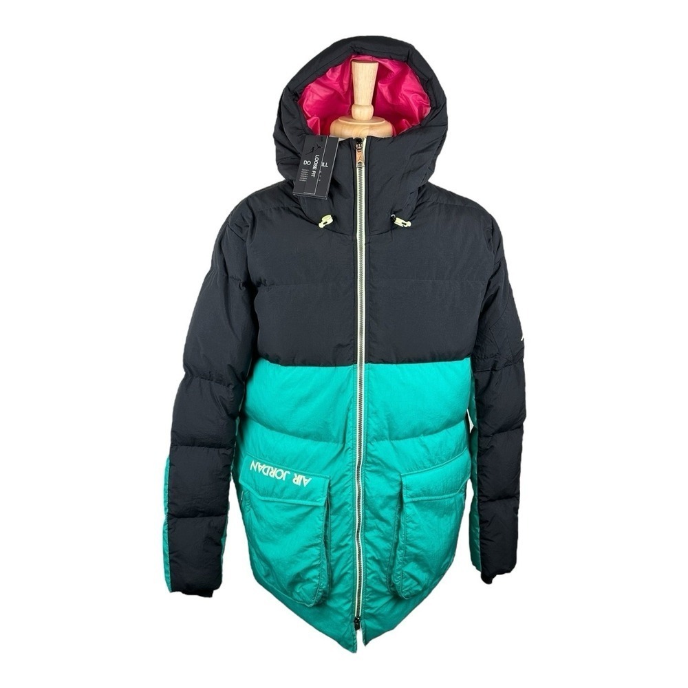 Air Jordan Green Black Colorblock Down Puffer Men's Full Zip Jacket Size L NWT‎